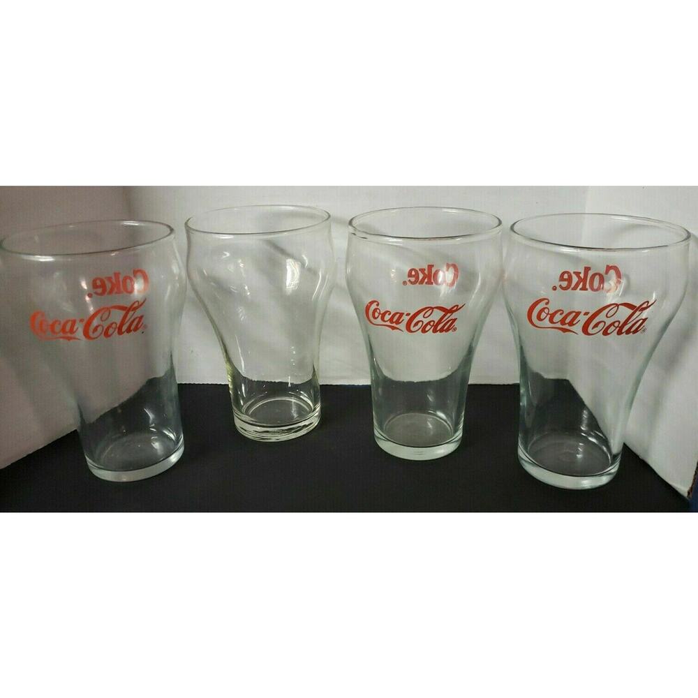 Coca-Cola Coke Vintage Bell Shaped Glasses 3x Small 5" Tall‎ & 1 x Clear Glass